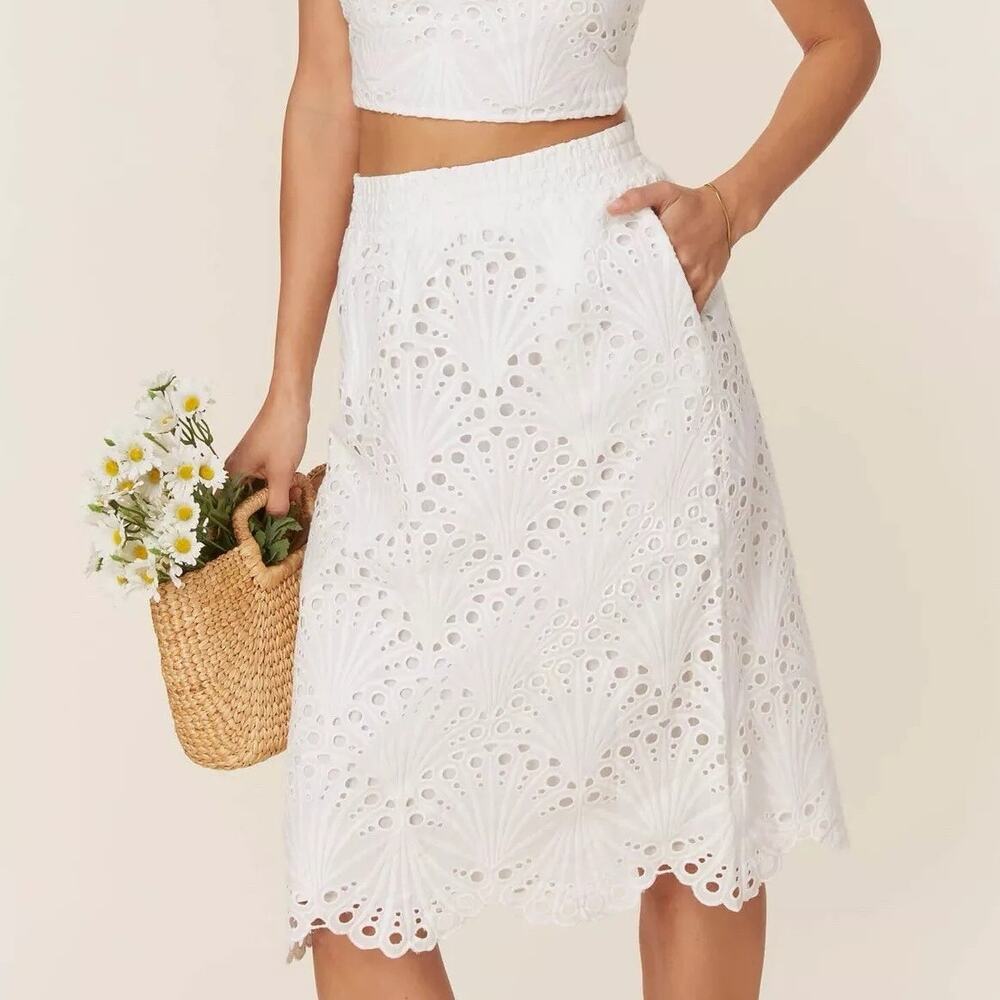 NWT Andie The Mona Skirt Scalloped Eyelet Lace Pull On White Women's Size Medium